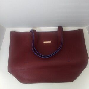 Oscar de la Renta Tote Burgundy Saffiano PVC Cobalt Blue Lined NWOT